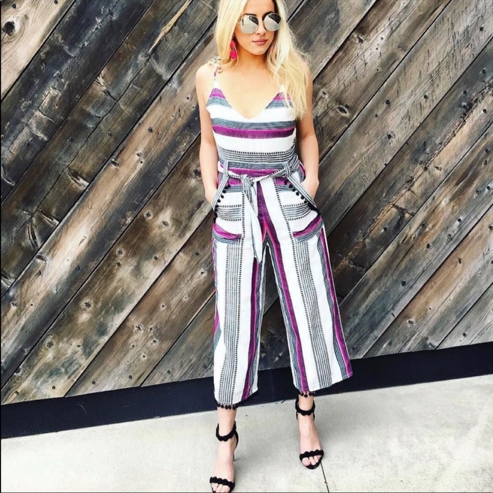SAYLOR Striped V-Neck Sleeveless Jumpsuit in White and Purple